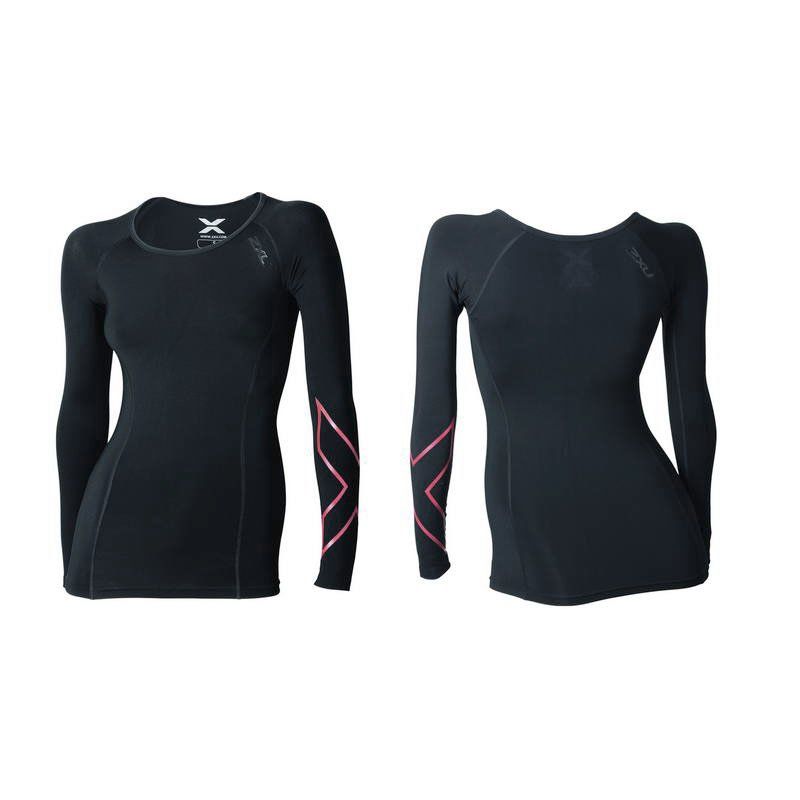 Женская компрессионная термо-футболка с длинным рукавом 2XU WA3022a (чёрный / красный)