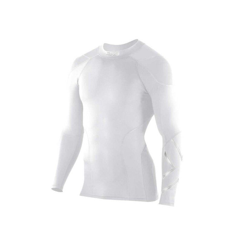 Мужская компрессионная элитная футболка с длинным рукавом Серия "гольф" 2XU MA1964a (белый / белый)