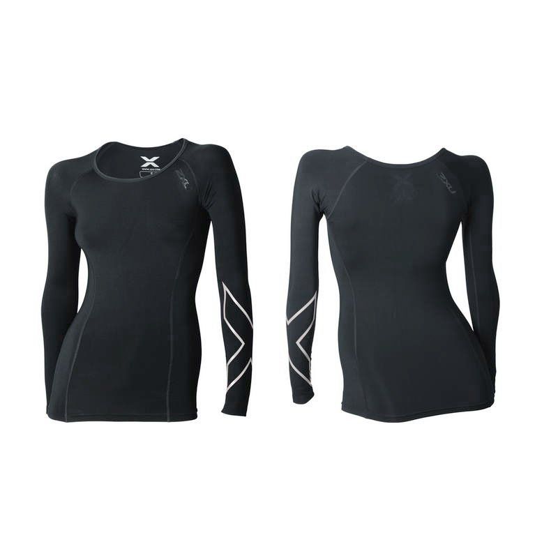 Женская компрессионная термо-футболка с длинным рукавом 2XU WA3022a (чёрный / чёрный)