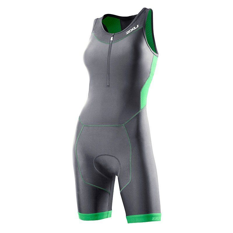 Женский компрессионный костюм для триатлона 2XU WT2707d (тёмно-серый / мятно-зелёный)