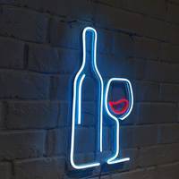 Неоновая LED вывеска NeonSignDecor Вино и Бокал 38x23 см + диммер для яркости в ПОДАРОК!